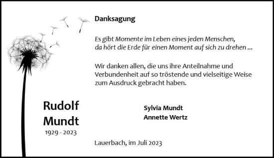 Traueranzeige von Rudolf Mundt von Odenwälder Echo