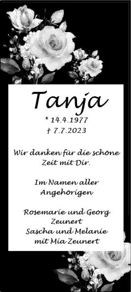 Traueranzeige von Tanja Zeunert von Darmstädter Echo
