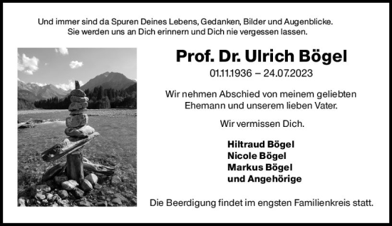 Traueranzeige von Ulrich Bögel von Darmstädter Echo