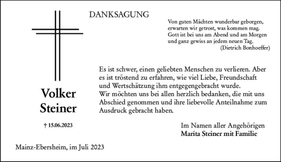 Traueranzeige von Volker Steiner von Allgemeine Zeitung Mainz