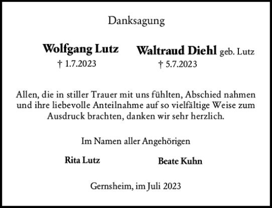 Traueranzeige von Waltraud Diehl von Groß-Gerauer Echo