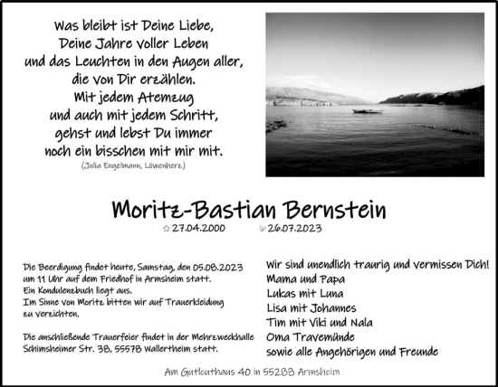 Traueranzeige von Moritz-Bastian Bernstein 