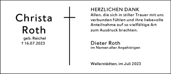 Traueranzeige von Christa Roth von Groß-Gerauer Echo