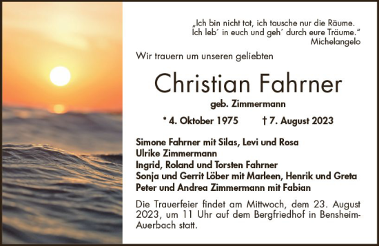 Traueranzeige von Christian Fahrner von Darmstädter Echo