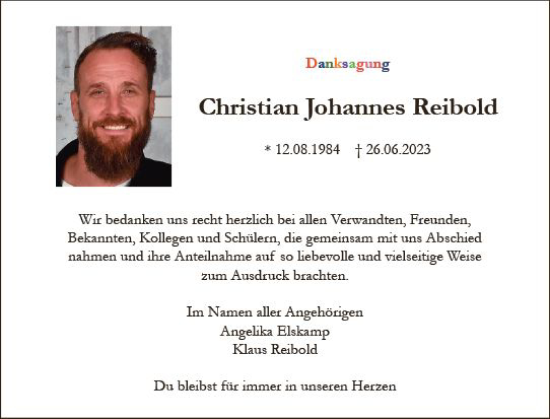 Traueranzeige von Christian Johannes Reibold von Darmstädter Echo