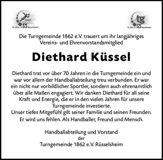 Traueranzeige von Diethard Küssel von Rüsselsheimer Echo