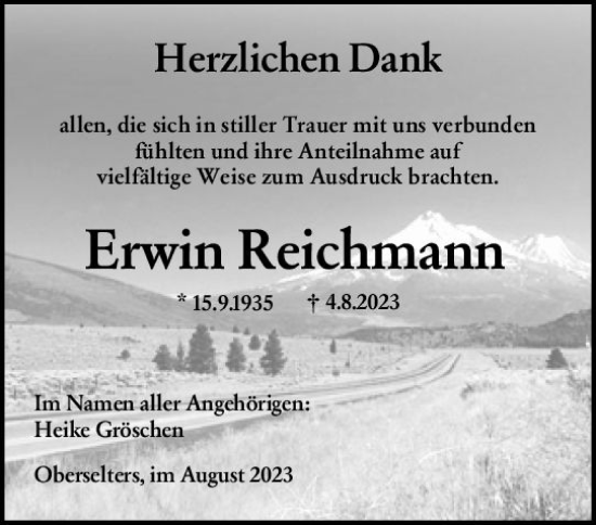 Traueranzeige von Erwin Reichmann von Camberger Anzeiger
