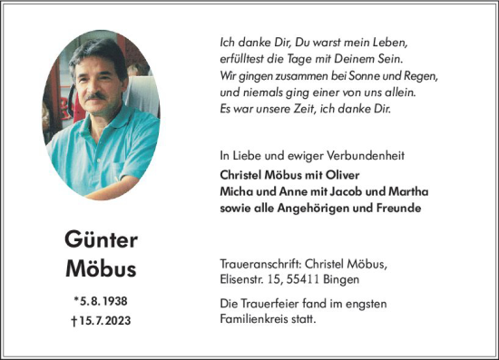 Traueranzeige von Günter Möbus von Allgemeine Zeitung Bingen/Ingelheim