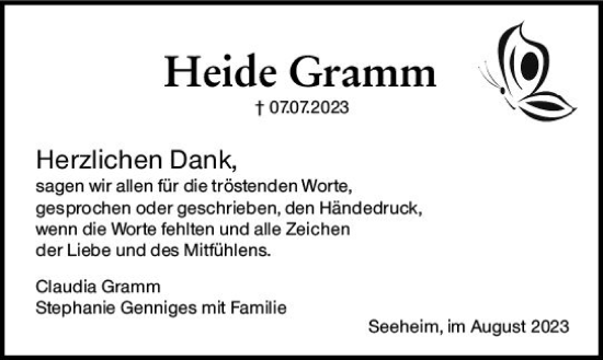 Traueranzeige von Heide Gramm von Darmstädter Echo