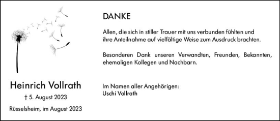 Traueranzeige von Heinrich Vollrath von Rüsselsheimer Echo