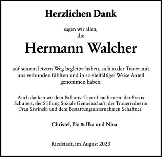 Traueranzeige von Hermann Walcher von Groß-Gerauer Echo