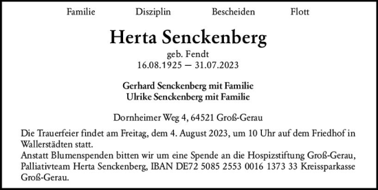 Traueranzeige von Herta Senckenberg von Groß-Gerauer Echo