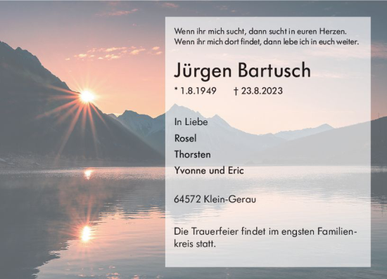 Traueranzeige von Jürgen Bartusch von Groß-Gerauer Echo