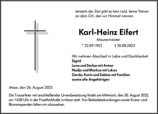 Traueranzeige von Karl-Heinz Eifert von VRM Trauer