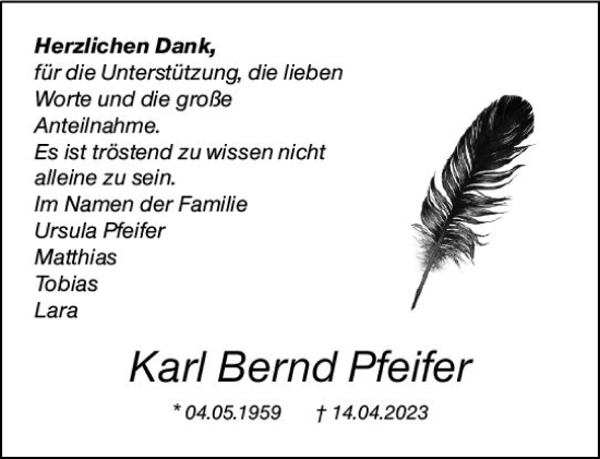 Traueranzeige von Karl Bernd Pfeifer von Odenwälder Echo