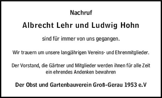 Traueranzeige von Ludwig Hohn von Groß-Gerauer Echo