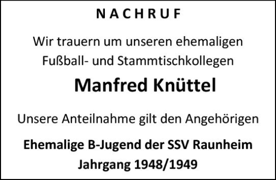 Traueranzeige von Manfred Knüttel von Rüsselsheimer Echo
