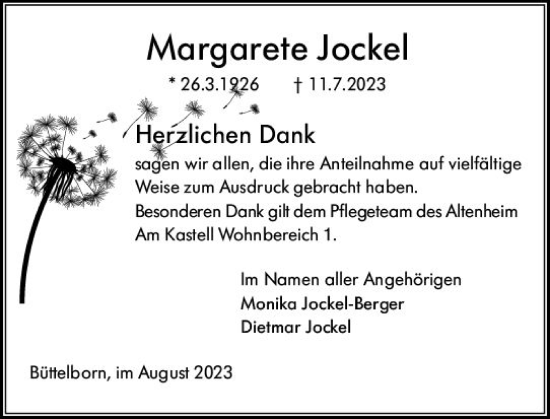 Traueranzeige von Margarete Jockel von Groß-Gerauer Echo
