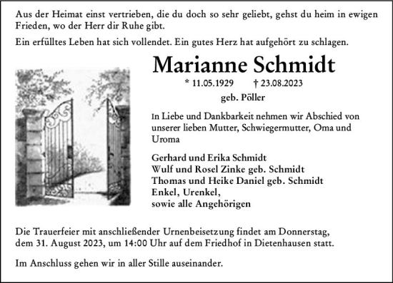 Traueranzeige von Marianne Schmidt von Weilburger Tageblatt
