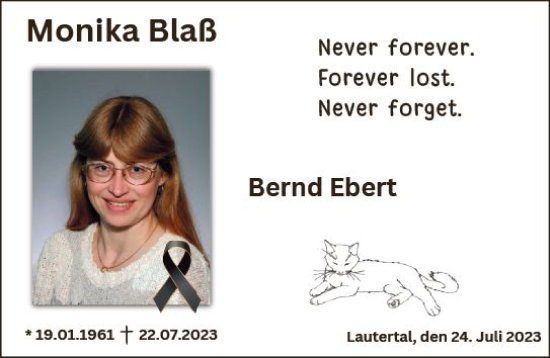 Traueranzeige von Monika Blaß von VRM Trauer