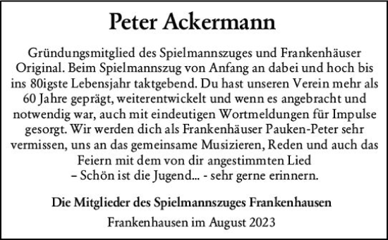 Traueranzeige von Peter Ackermann von Darmstädter Echo