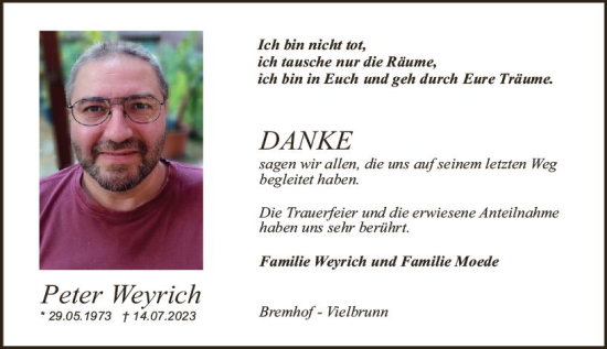Traueranzeige von Peter Weyrich von Odenwälder Echo