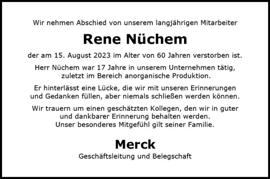 Traueranzeige von Rene Nüchem von Darmstädter Echo