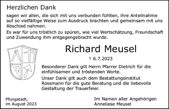 Traueranzeige von Richard Meusel von Darmstädter Echo
