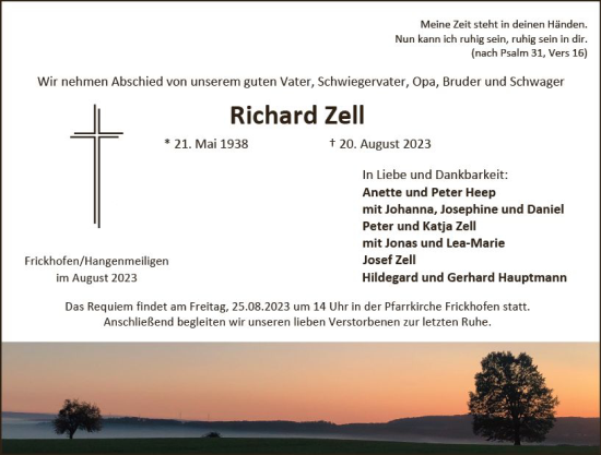 Traueranzeige von Richard Zell von Nassauische Neue Presse