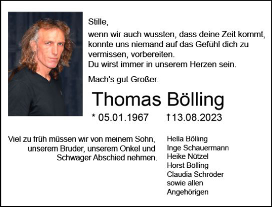 Traueranzeige von Thomas Bölling von Allgemeine Zeitung Mainz