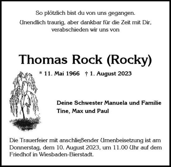Traueranzeige von Thomas Rock von Wiesbadener Kurier