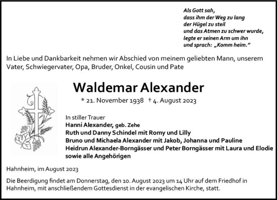 Traueranzeige von Waldemar Alexander von Allgemeine Zeitung Mainz