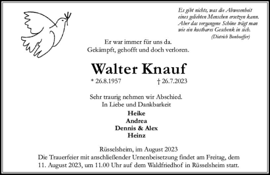 Traueranzeige von Walter Knauf von Rüsselsheimer Echo