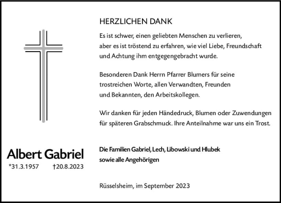 Traueranzeige von Albert Gabriel von Rüsselsheimer Echo