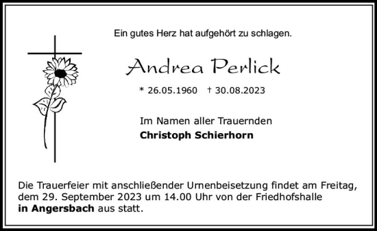 Traueranzeige von Andrea Perlick von VRM Trauer