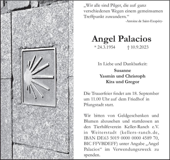 Traueranzeige von Angel Palacios von Darmstädter Echo