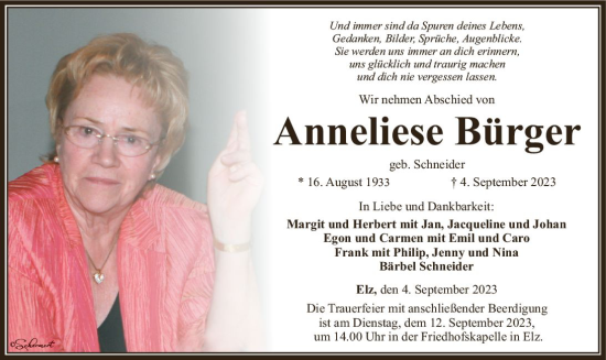 Traueranzeige von Anneliese Bürger von Nassauische Neue Presse