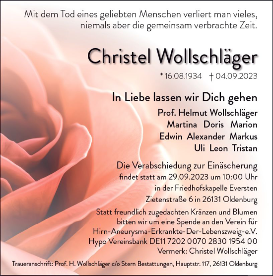 Traueranzeige von Christel Wollschläger von Odenwälder Echo