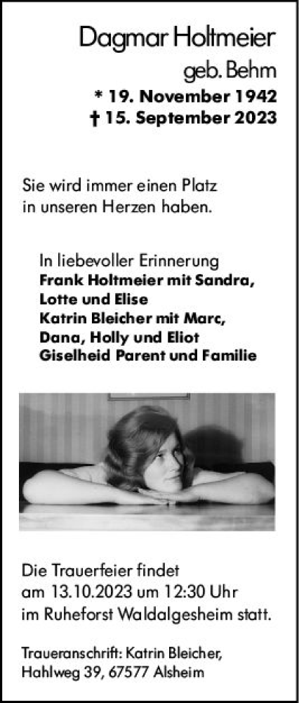 Traueranzeige von Dagmar Hokmeier von Rüsselsheimer Echo