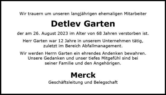 Traueranzeige von Detlev Garten von Darmstädter Echo