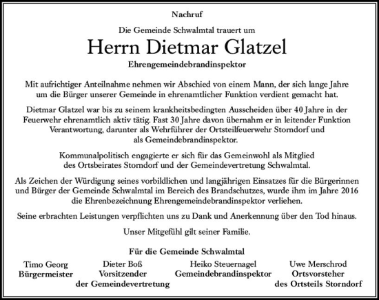Traueranzeige von Dietmar Glatzel von VRM Trauer