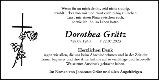 Traueranzeige von Dorothea Grätz von Groß-Gerauer Echo