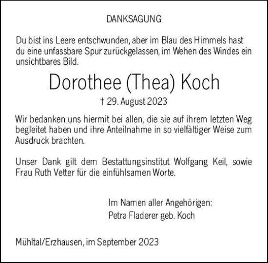 Traueranzeige von Dorothee Koch von Darmstädter Echo