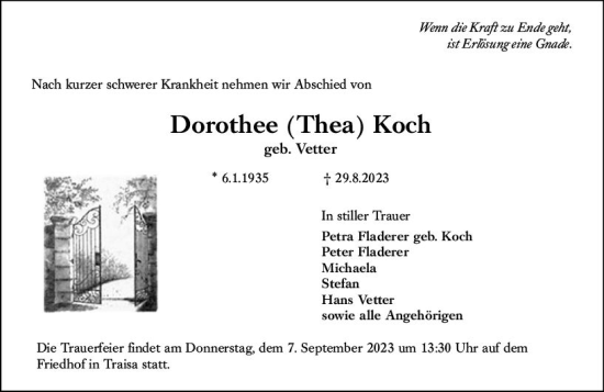 Traueranzeige von Dorothee Koch von Darmstädter Echo