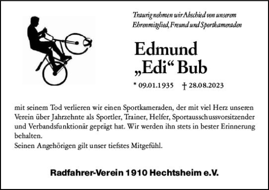 Traueranzeige von Edmund Bub von Allgemeine Zeitung Mainz