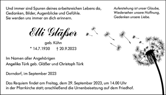 Traueranzeige von Elli Gläßer von Nassauische Neue Presse