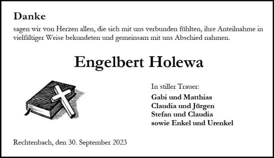 Traueranzeige von Engelbert Holewa von Wetzlarer Neue Zeitung