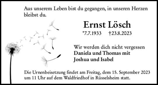 Traueranzeige von Ernst Lösch von Rüsselsheimer Echo