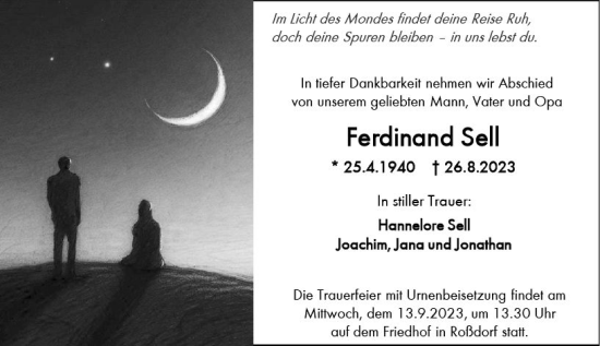 Traueranzeige von Ferdinand Sell von Darmstädter Echo