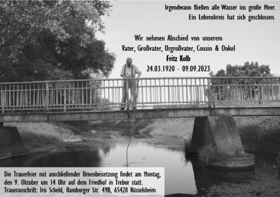 Traueranzeige von Fritz Kolb von Rüsselsheimer Echo